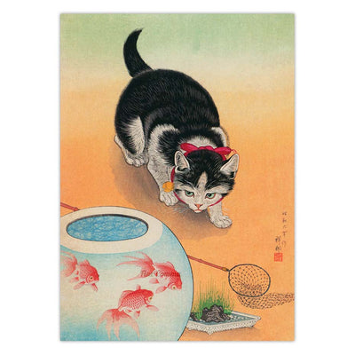 Japanese Cat Wall Art - 5x7in No Frame / Beige