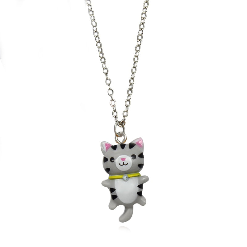 Kawaii Cat Necklace - Grey - Cat necklace