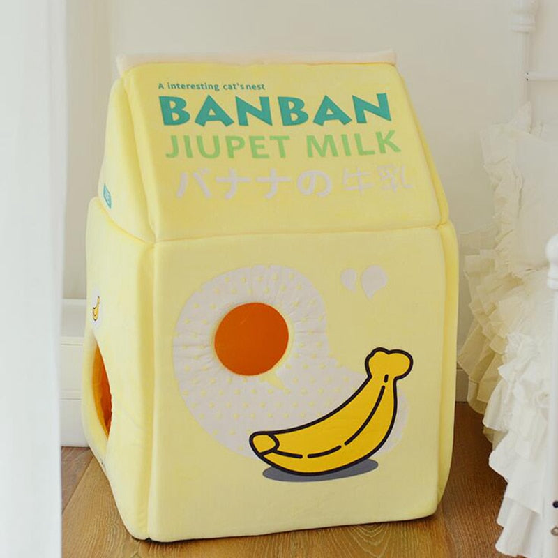 Kawaii Milk Cat Bed - Banana