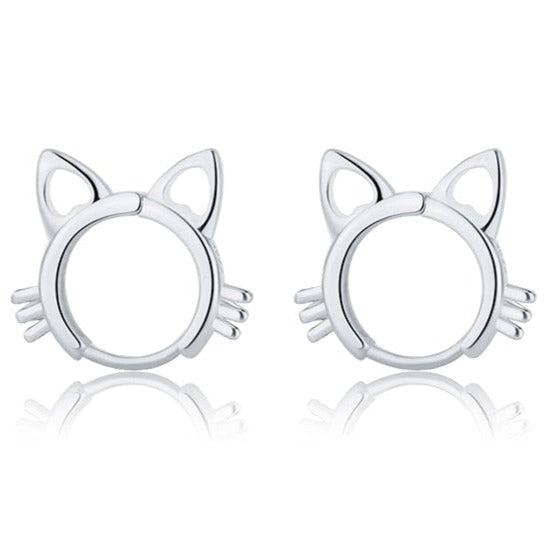 Kitty Cat Earrings - Silver - Cat earrings
