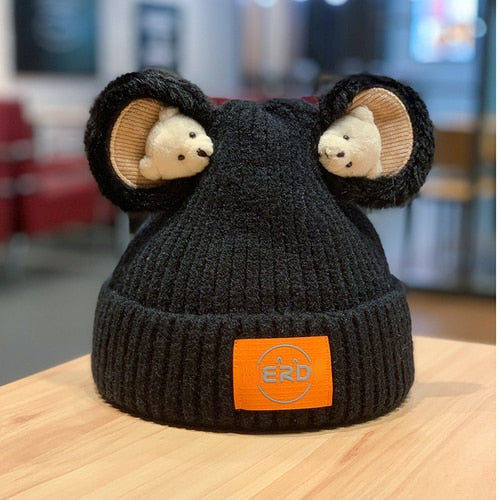 Korean Cat Beanie - Adult / Black - Cat beanie