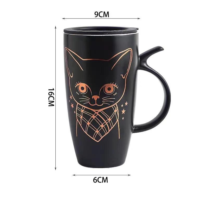 Large Cat Mug - Black / 580ml