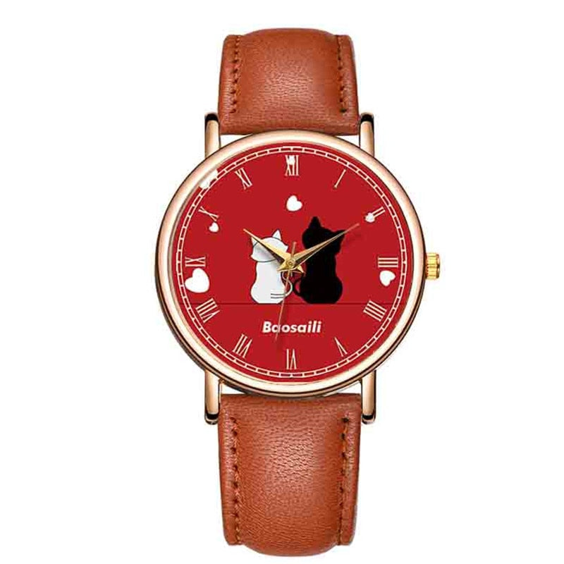 Leather Cat Watch - Brown - Cat Watch