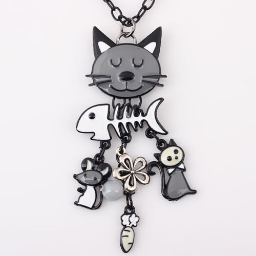Lenora Dame Cat Necklace - Grey - Cat necklace