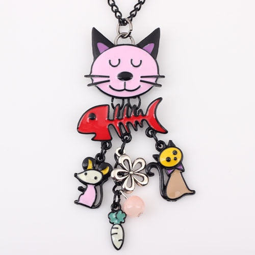 Lenora Dame Cat Necklace - Pink - Cat necklace