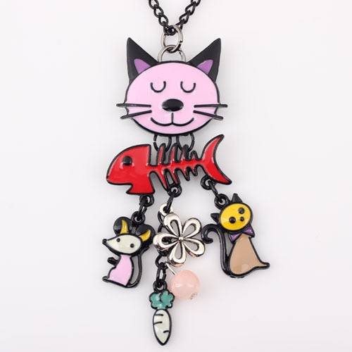 Lenora Dame Cat Necklace - Pink - Cat necklace