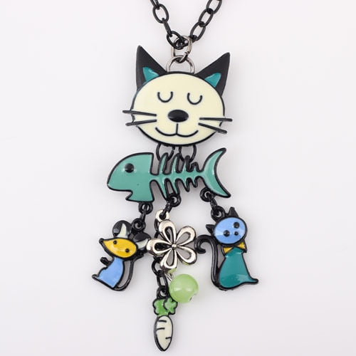 Lenora Dame Cat Necklace - Blue - Cat necklace
