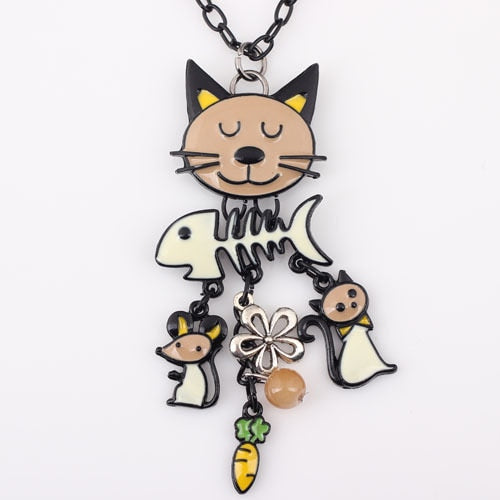 Lenora Dame Cat Necklace - Brown - Cat necklace