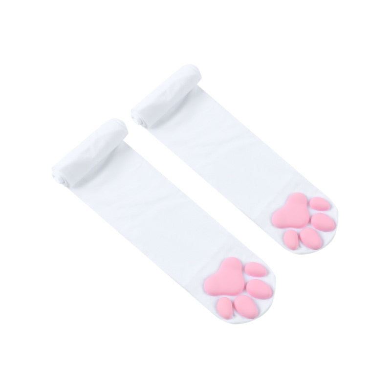 Long Cat Socks - White-Pink / One Size - Cat Socks