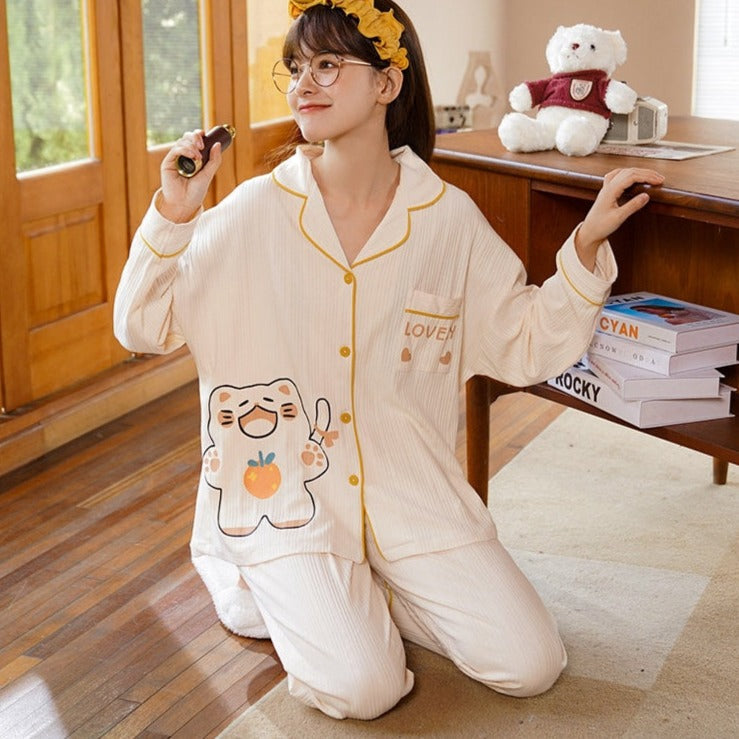 Lovely Cat Pajamas - Milky Orange / Asian M (40-50KG) - Cat