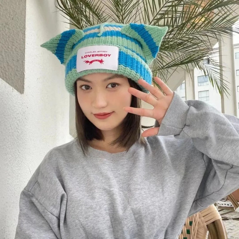 Loverboy cat Beanie - blue and green / M 56-58cm - Cat