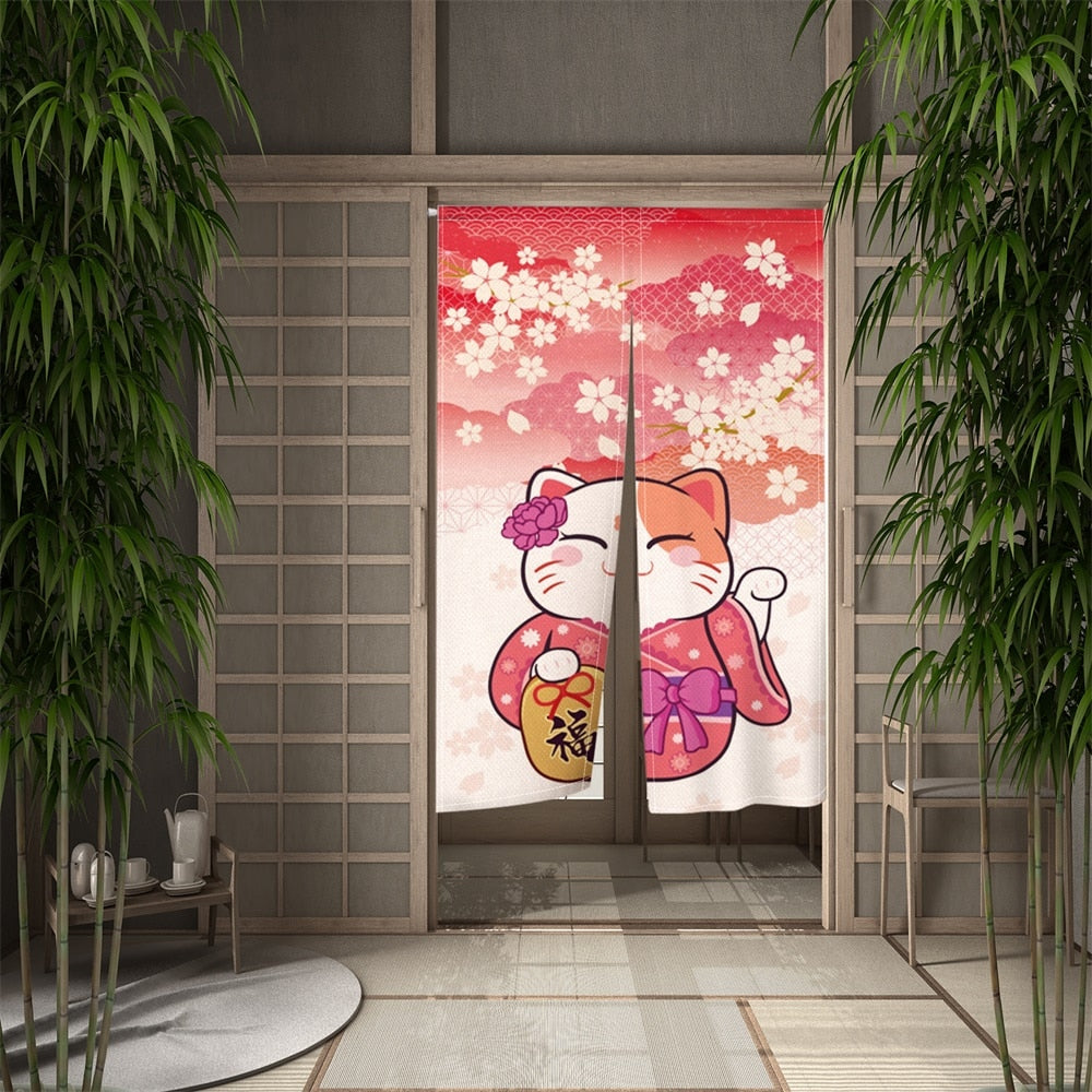 Lucky Cat Curtains - Pink / 55x90cm - cat curtains