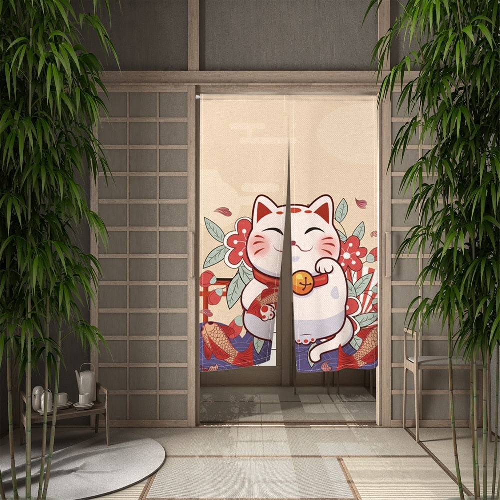 Lucky Cat Curtains - Beige / 55x90cm - cat curtains