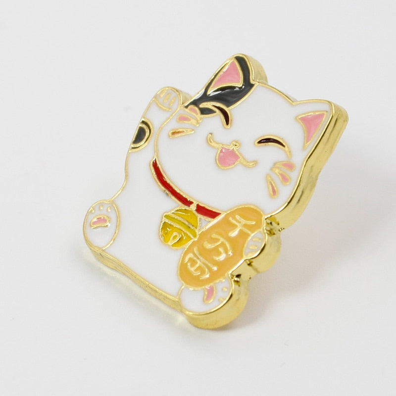 lucky cat enamel pin