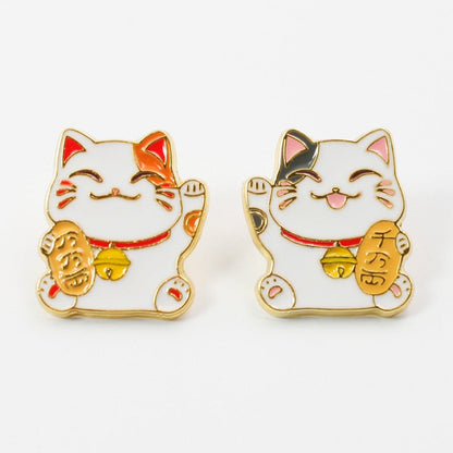 lucky cat enamel pin