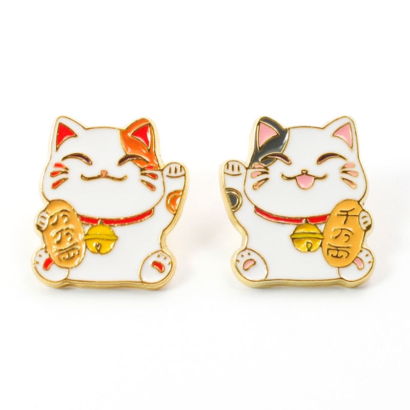 lucky cat enamel pin