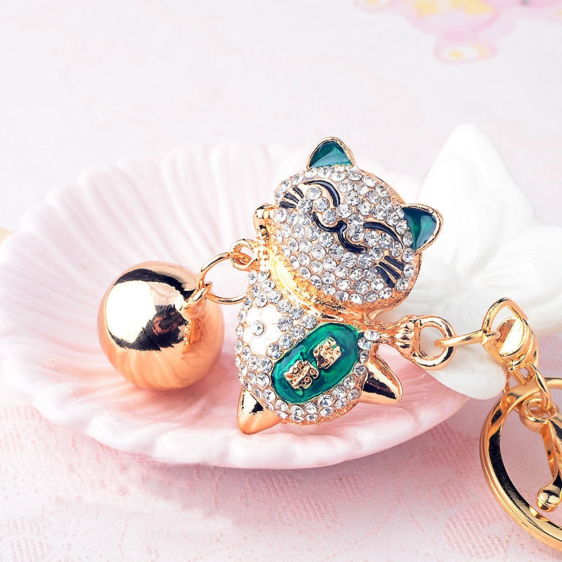 Lucky Cat Keychain - Green - Cat Keychains