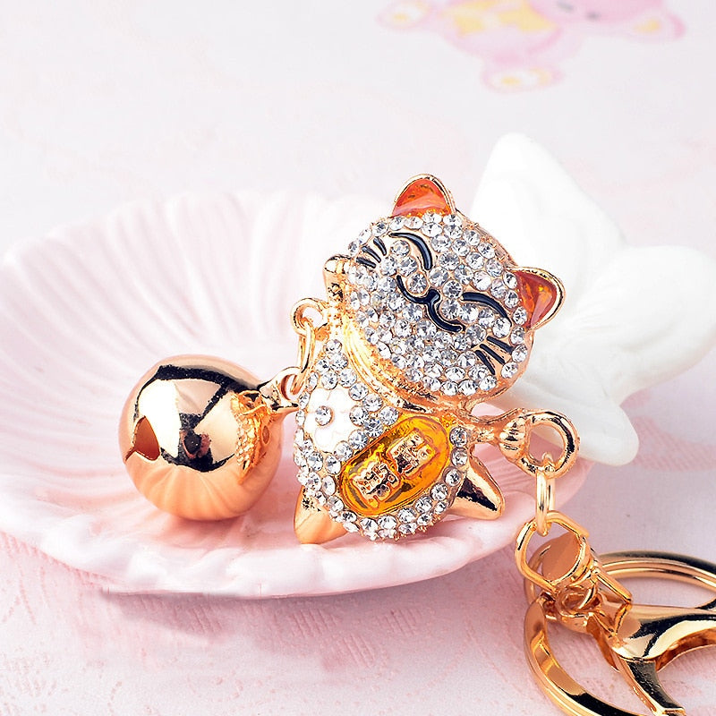 Lucky Cat Keychain - Gold - Cat Keychains