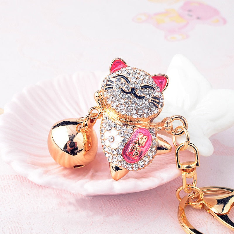 Lucky Cat Keychain - Fushia - Cat Keychains