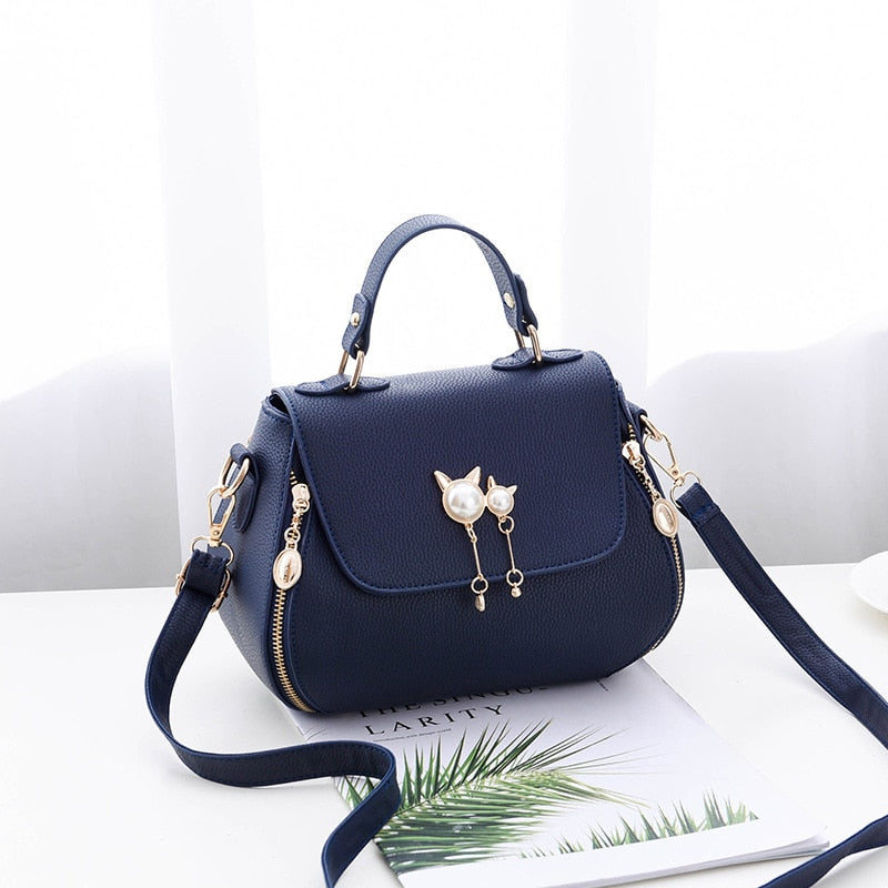 Luxurious Cat Handbag - Navy Blue - Cat Handbag