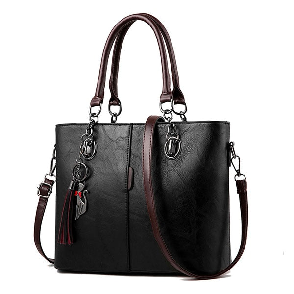 Luxury Cat Handbag - Black Tassel Bag / 31 x 13 x 24cm - Cat