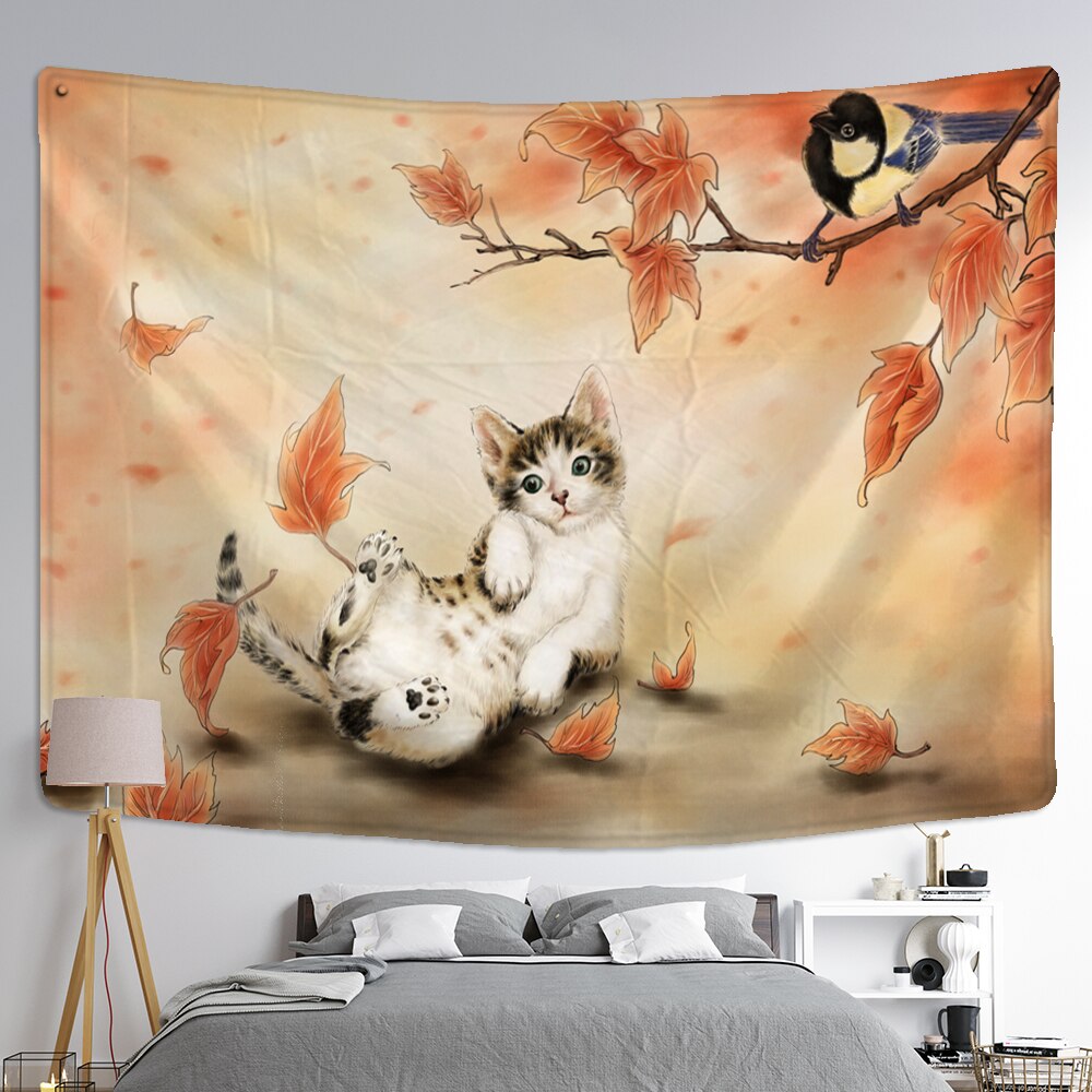 Maple Leaves Cat Tapestry - Cat Tapestry