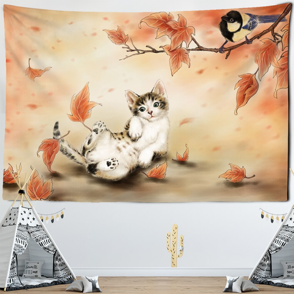 Maple Leaves Cat Tapestry - 95x70cm - Cat Tapestry