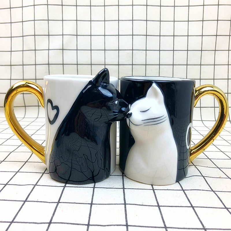 Matching Cat Mugs - Black / 350ml