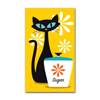 Mid Century Modern Cat Wall Art - 13x18cm No Frame / Yellow