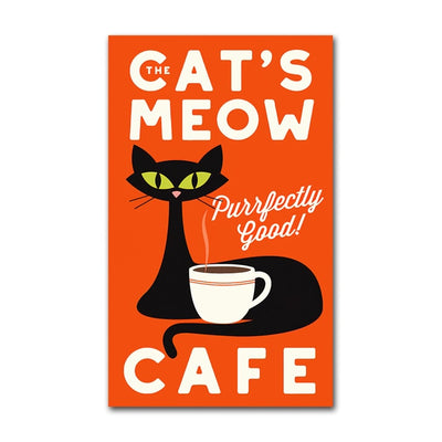 Mid Century Modern Cat Wall Art - 13x18cm No Frame / Orange