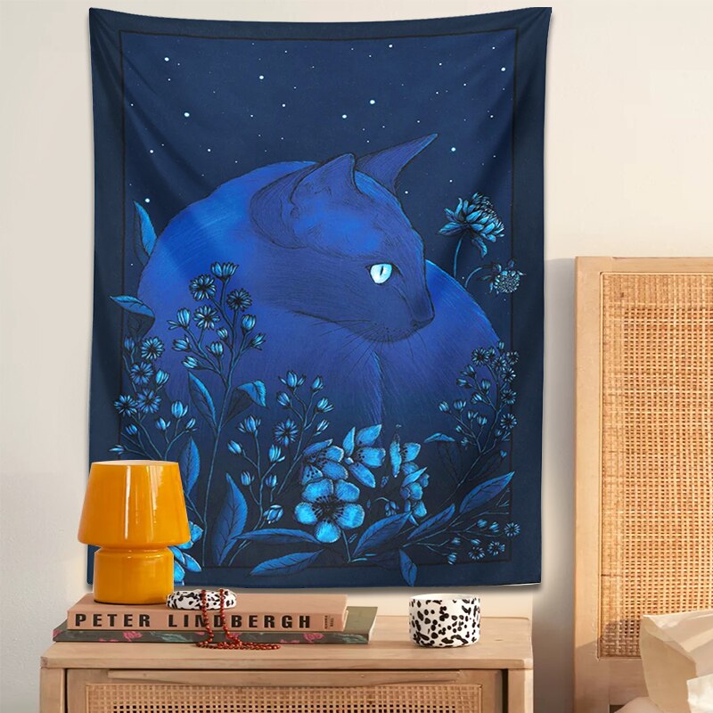 Midnight Blue Cat Tapestry - Cat Tapestry