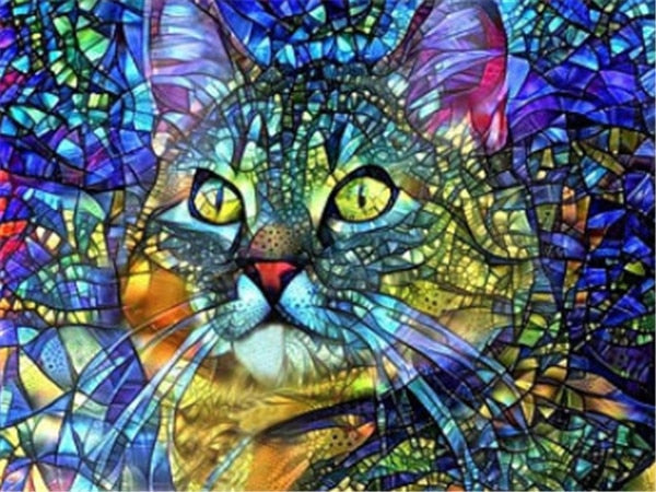 Stain Glass Cat  Diamond Painting Bling Art
