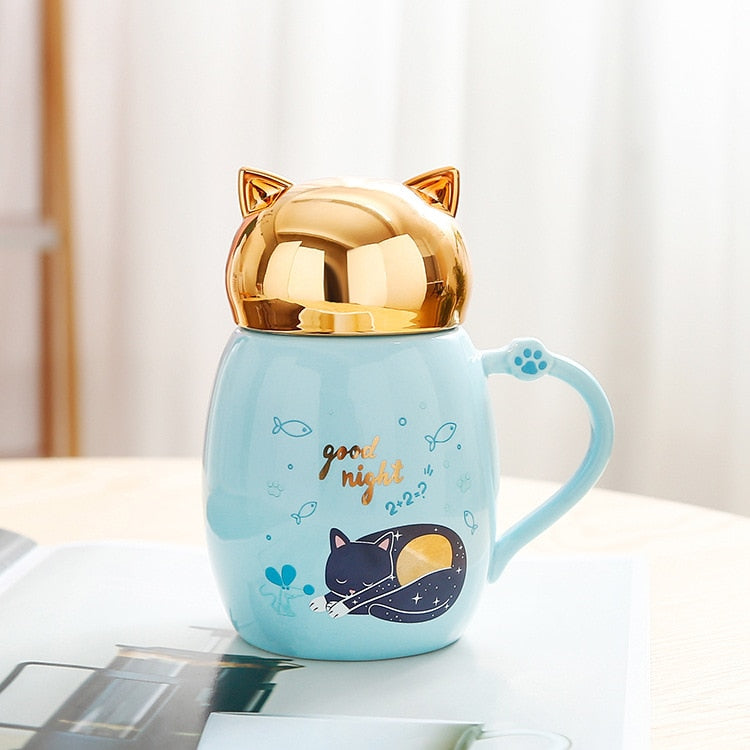 Midnight Cat Mug - Sky Blue / 300mL