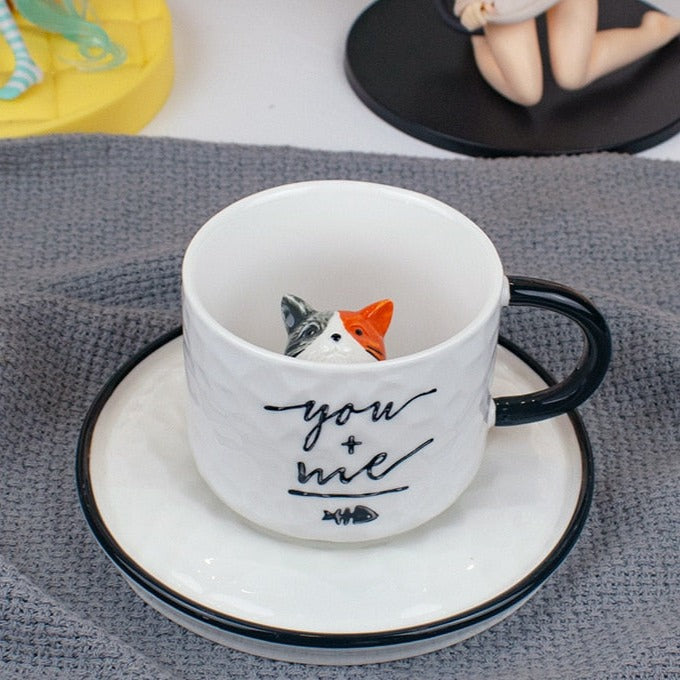 Mug With Cat Inside - Grey-Orange / 200ml