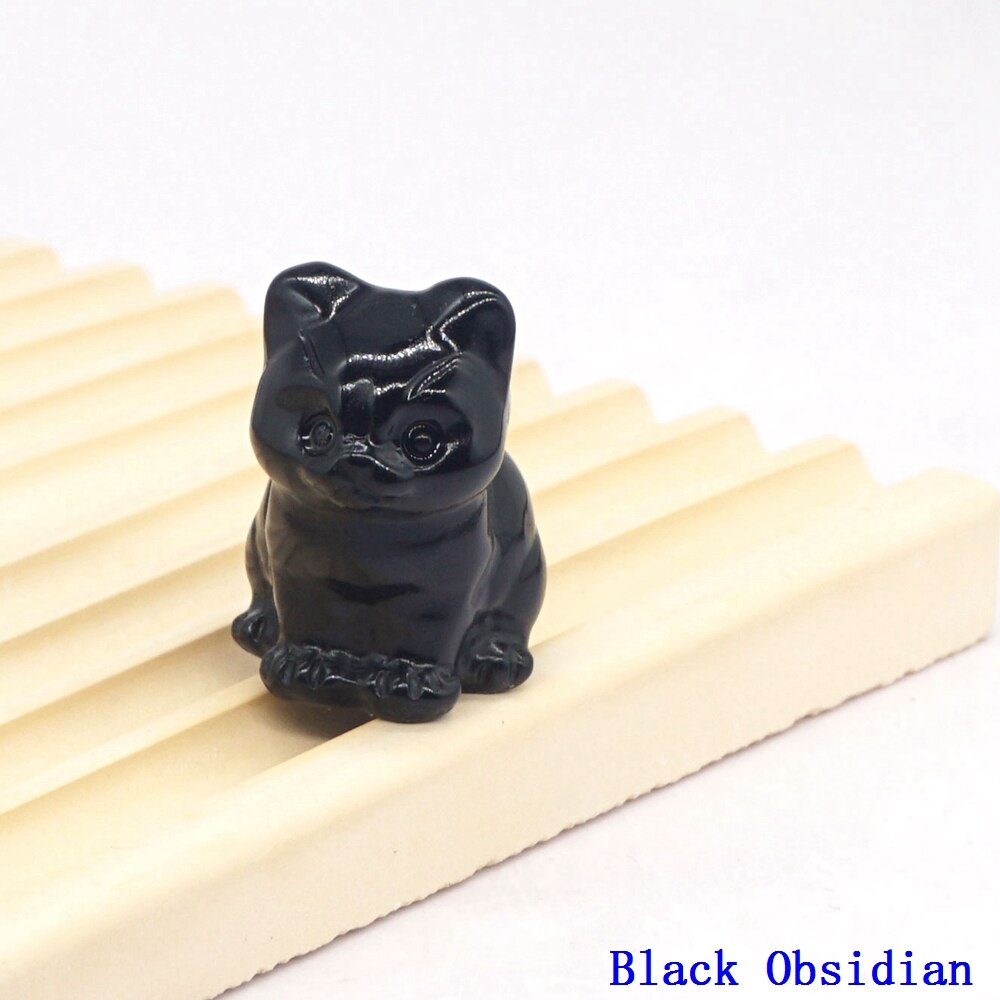 Natural Crystal Cat Figurines - Black Obsidian / 1pc