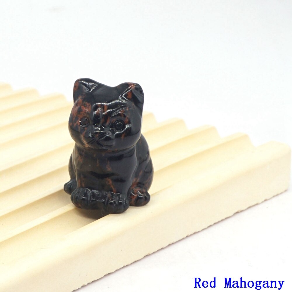 Natural Crystal Cat Figurines - Red Mahogany / 1pc