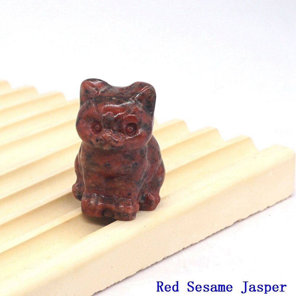 Natural Crystal Cat Figurines - Red Sesame Jasper / 1pc