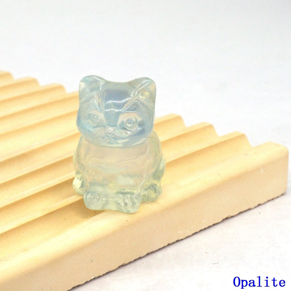 Natural Crystal Cat Figurines - Opalite / 1pc