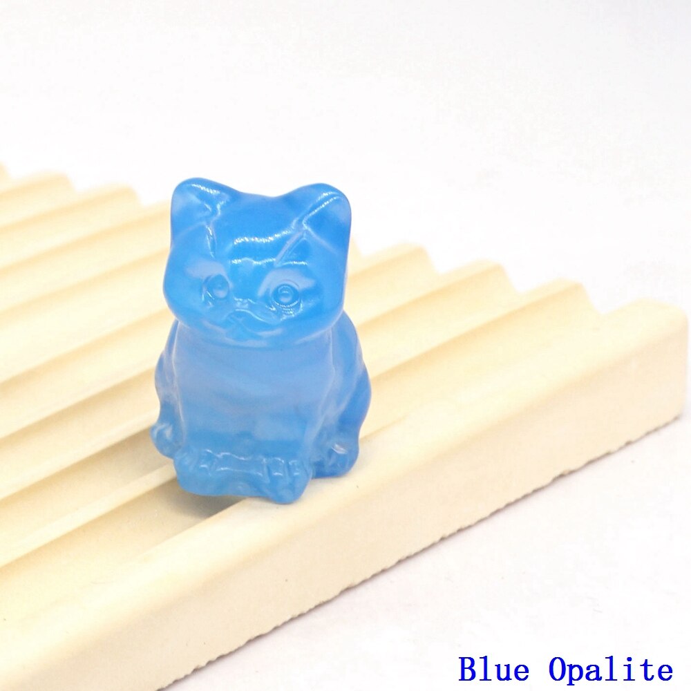 Natural Crystal Cat Figurines - Blue Opalite / 1pc
