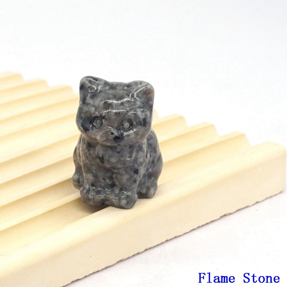 Natural Crystal Cat Figurines - Flame Stone / 1pc