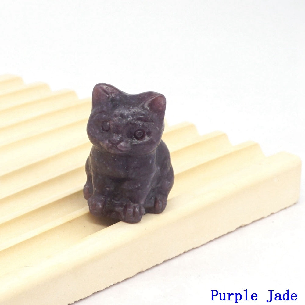 Natural Crystal Cat Figurines - Purple Jade / 1pc