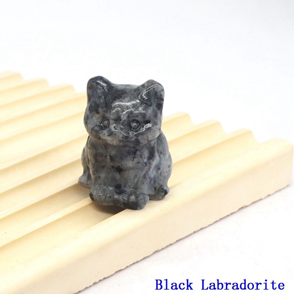 Natural Crystal Cat Figurines - Black Labradorite / 1pc