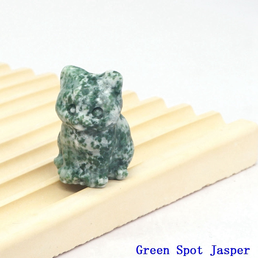 Natural Crystal Cat Figurines - Green Spot Jasper / 1pc