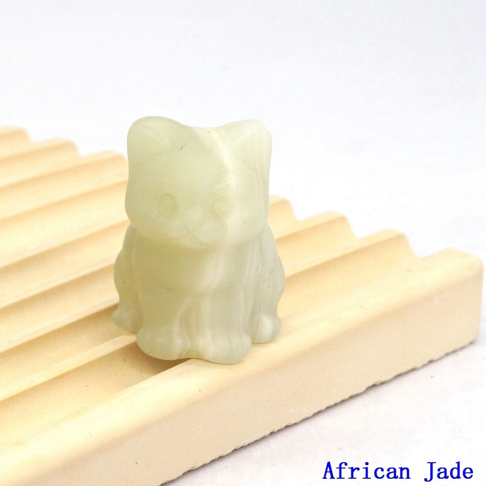 Natural Crystal Cat Figurines - African Jade / 1pc