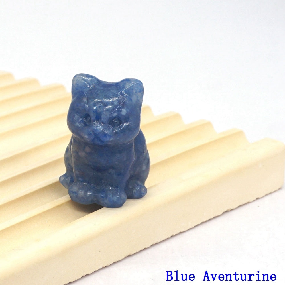 Natural Crystal Cat Figurines - Blue Aventurine / 1pc