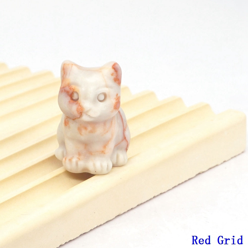 Natural Crystal Cat Figurines - Red Grid / 1pc
