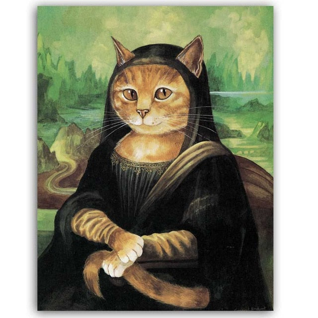 Old Paintings of Cats - 13x18cm No Frame / Green