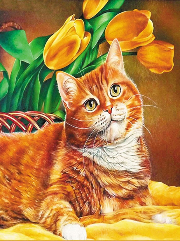 Orange Cat Diamond Painting - Orange / Square Drill 20X30cm