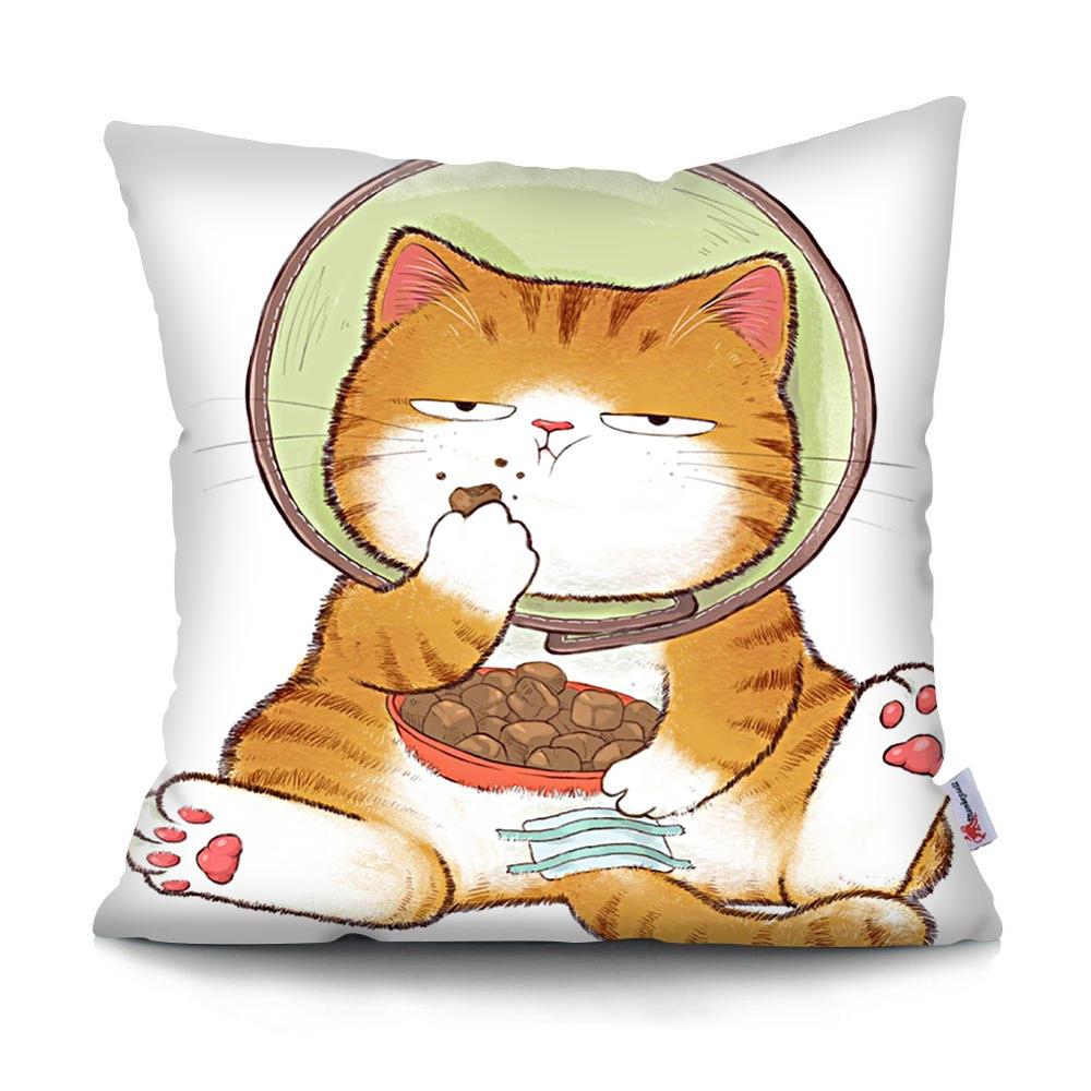 Orange Cat Pillow - 45x45cm / Eating