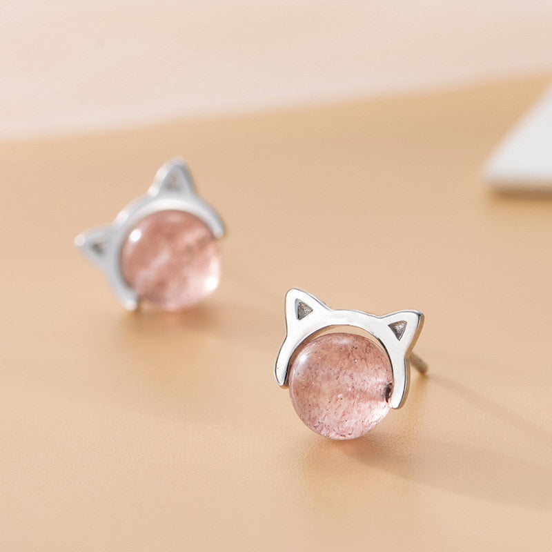 Pink Cat Eye Earrings - Cat earrings